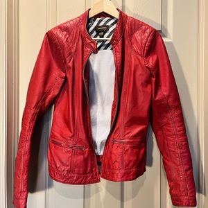 Red Leather Moto Style Jacket by Danier